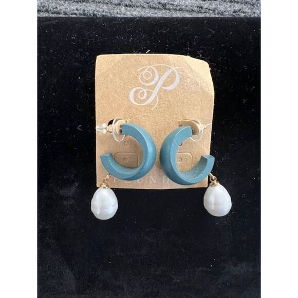 PLUNDER BLUE HALF HOOP EARRINGS NWT - Picture 2 of 4